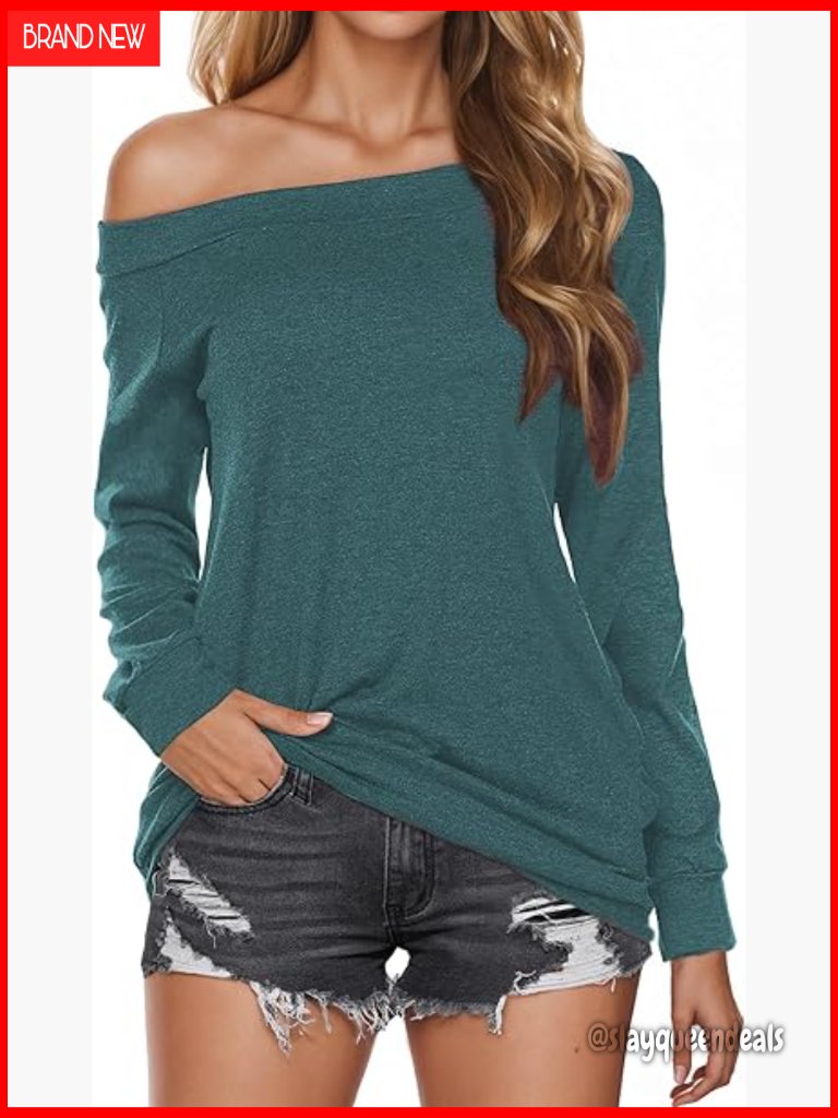 Off Shoulder Blouse Boat Neck Long Sleeve Loose Oversized Drop Shoulder Baggy